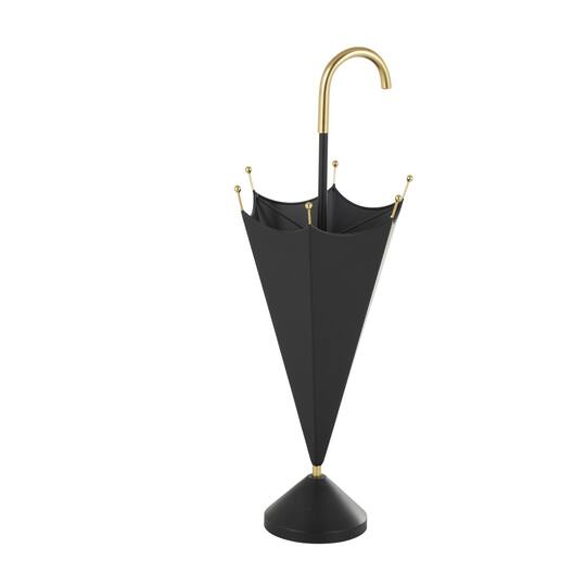 Black Metal Umbrella Stand with Gold Handle & Ball Details